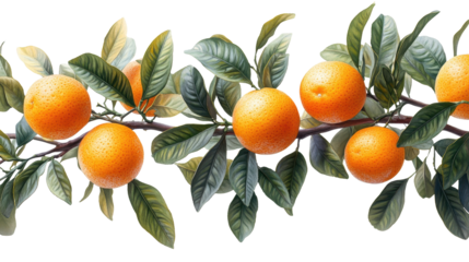 Set of branches with ripe, delicious oranges isolated on a whit, transparent background