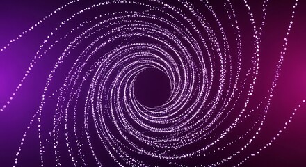 Abstract spiral tunnel of glowing particles on a purple gradient background, creating a mesmerizing and futuristic visual effect for design projects