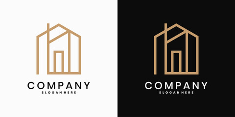 Minimalist house building logo design with line art, real estate, construction and architecture branding