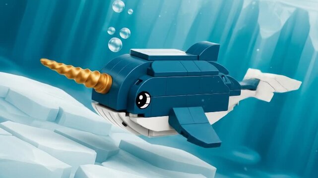 Cute narwhal toy, arctic scene