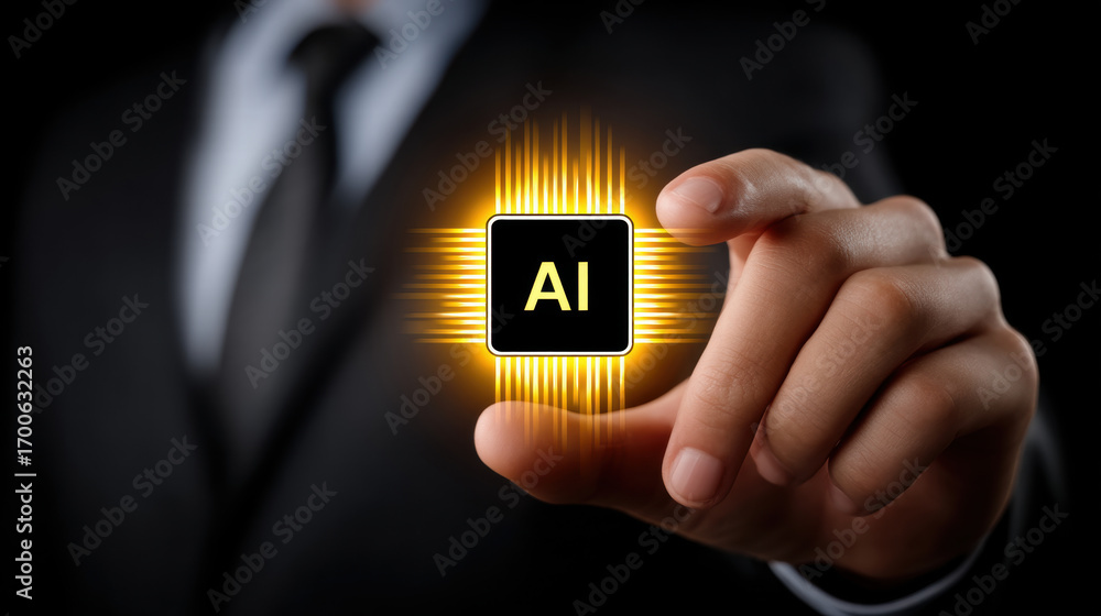 Aufkleber ai chip in hand glows as digital brain symbolizing innovation and intelligence in modern technology 