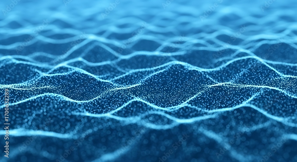 Poster abstract blue water wave background with flowing particles and light, a mesmerizing display of dynam