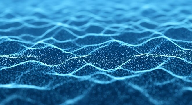 Abstract blue water wave background with flowing particles and light, a mesmerizing display of dynamic movement and serene beauty in motion