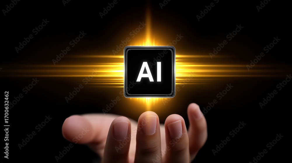 Aufkleber artistic ai chip in hand with light effects create futuristic and innovative atmosphere for technolo