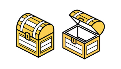 Vector illustration of closed and open treasure chests in isometric design isolated on white background