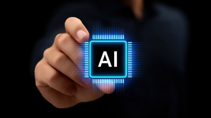 Artistic ai chip in hand with light effects create futuristic and innovative technology concept for digital intelligence
