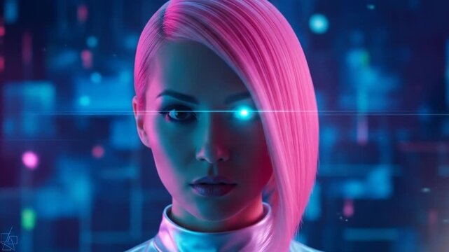 Cyberpunk woman, glowing eyes