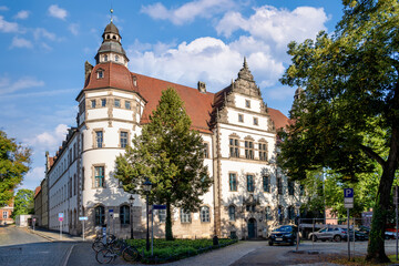 Naklejka premium District court Cottbus with Renaissance façade and towers in afternoon sunlight