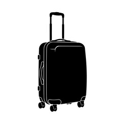 Black rolling suitcase silhouette isolated on white background