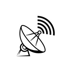 Satellite dish broadcasting signal silhouette isolated on white background