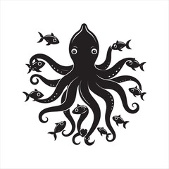 octopus vector silhouette sketch art logo idea illustration