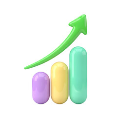 Green arrow graph showing upward trend isolated on transparent background