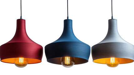 Set of pendant ceiling lamp shades isolated on a white transparent background