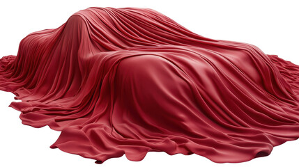 Set of red fabrics draping over cars isolated on a white transparent background