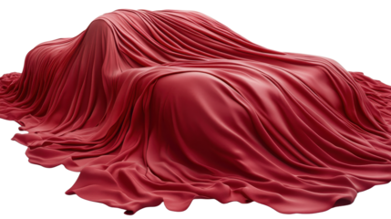 Set of red fabrics draping over cars isolated on a white transparent background