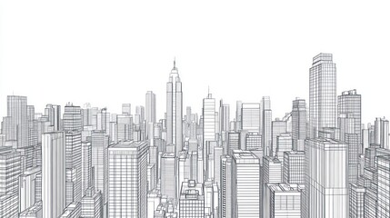 Cityscape architectural line drawing