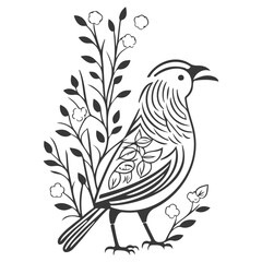 bird flower illustration grey