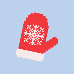 Christmas mitten in pixel art style. Vector illustration.