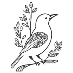 bird flower illustration grey