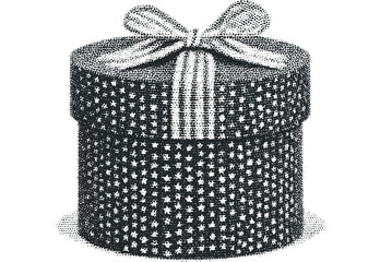 Textured Gift Box with Stars and Bow. Vector hand drawn illustration