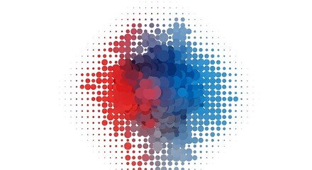 Abstract halftone design with red and blue circles creating a modern and dynamic pattern, isolated on white background for versatile use