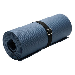 Closed cell foam sleeping pad rolled up with black strap for camping and outdoors transparent background
