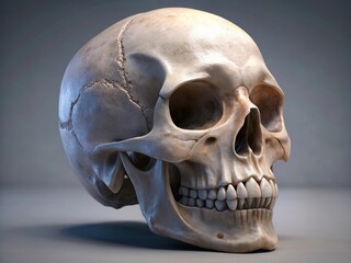 Obraz premium Highly detailed realistic 3d render of a human skull with bone texture close-up studio shot