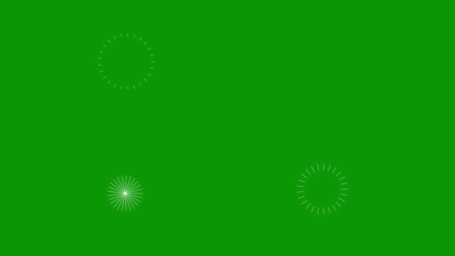 Circular fireworks line spark burst animation, glowing ellipse blast with shiny pop-up explosion effect, circle bursting firework motion graphics template, line explotion on .4K green screen.
