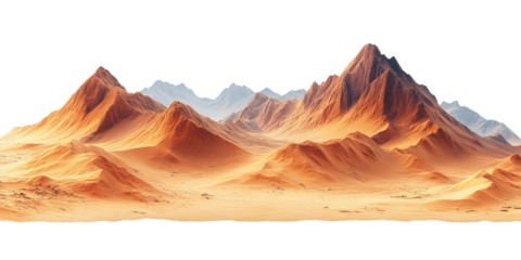 The desert with barren sands and rugged terrain is isolated on a white transparent background