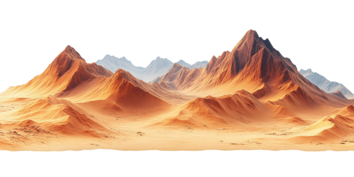 The desert with barren sands and rugged terrain is isolated on a white transparent background