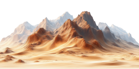 The desert with barren sands and rugged terrain is isolated on a white transparent background