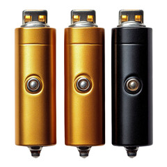 Three batteries, AAA, AA, and PP3, isolated on a white transparent background