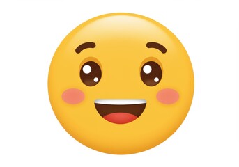 Fototapeta premium A cheerful, cartoon-style emoticon displays a wide, joyful expression against a plain white background.