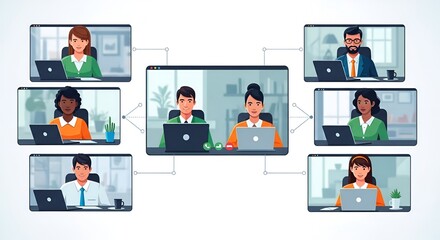 Business people in a digital network, participating in an online meeting and team collaboration from different locations