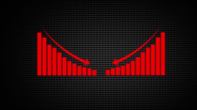 loss sign business graph. Animated of down business graph icon .business or finance concept statistical curve with a loss sign.