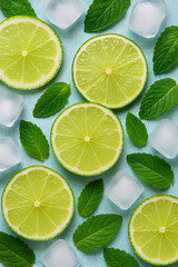 Fototapeta premium Fresh lime slices with mint and ice