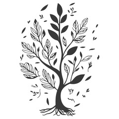 tree half spring autumn floral illustration grey