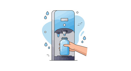 Stay hydrated with clean water filling a reusable bottle at a modern water cooler dispenser