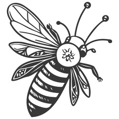 Bee on flower spring illustration grey