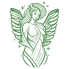 angel beauty girl illustration green