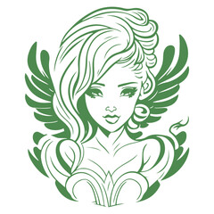 angel beauty girl illustration green