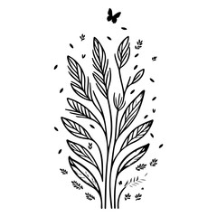 spring grass leaf Easter butterfly illustration sketch hand draw
