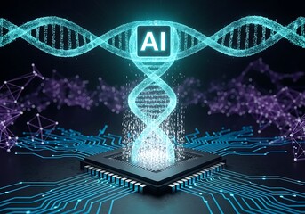 Artificial intelligence and dna helix merge symbolizing futuristic biotech and data science innovation