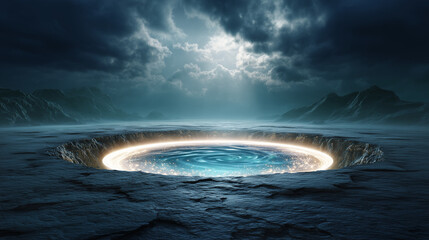 Mystical portal in dramatic style in blue tones for fantasy concepts