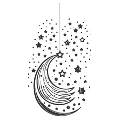 hanging moon star Ramadan illustration grey