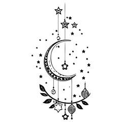 hanging moon star Ramadan illustration sketch hand draw