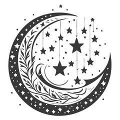 Moon star ramadan arabic islamic illustration grey