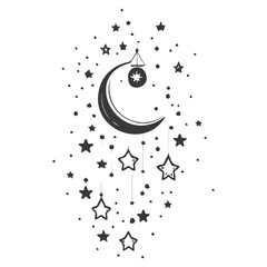 hanging moon star Ramadan illustration grey
