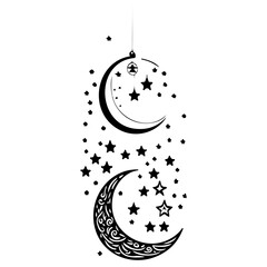 decoration hanging lantern moon star illustration sketch hand draw