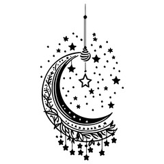 hanging moon star Ramadan illustration sketch draw
